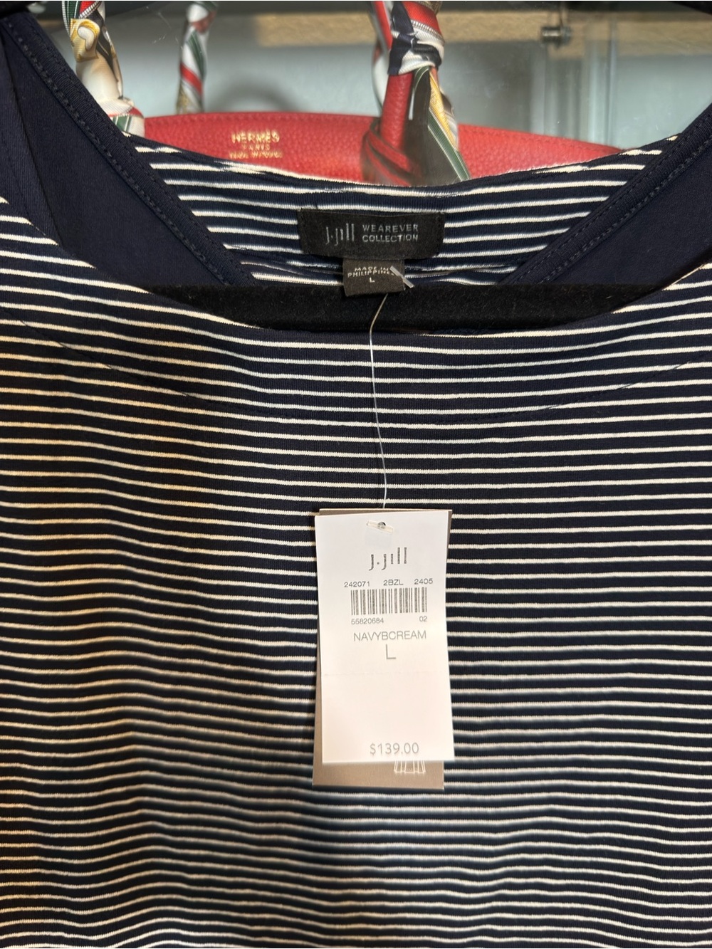 J. Jill Navy Cream Striped Short Sleeve 2 in 1 Maxi Dress Collection L 345